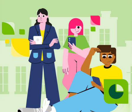 Drei Jugendliche in Vektorgrafik.